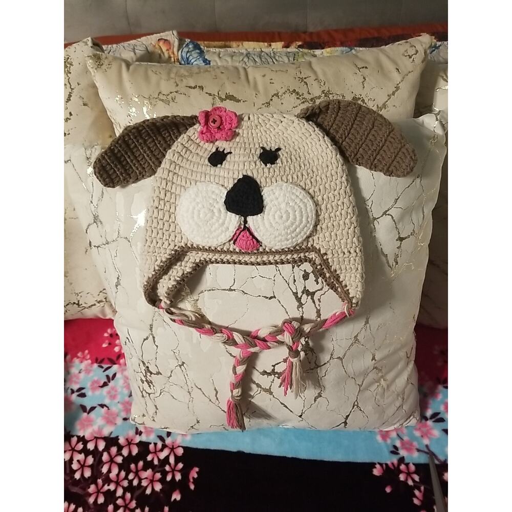 Hand Crochet Puppy Dog Hat Youth-Toddler Ear Flaps